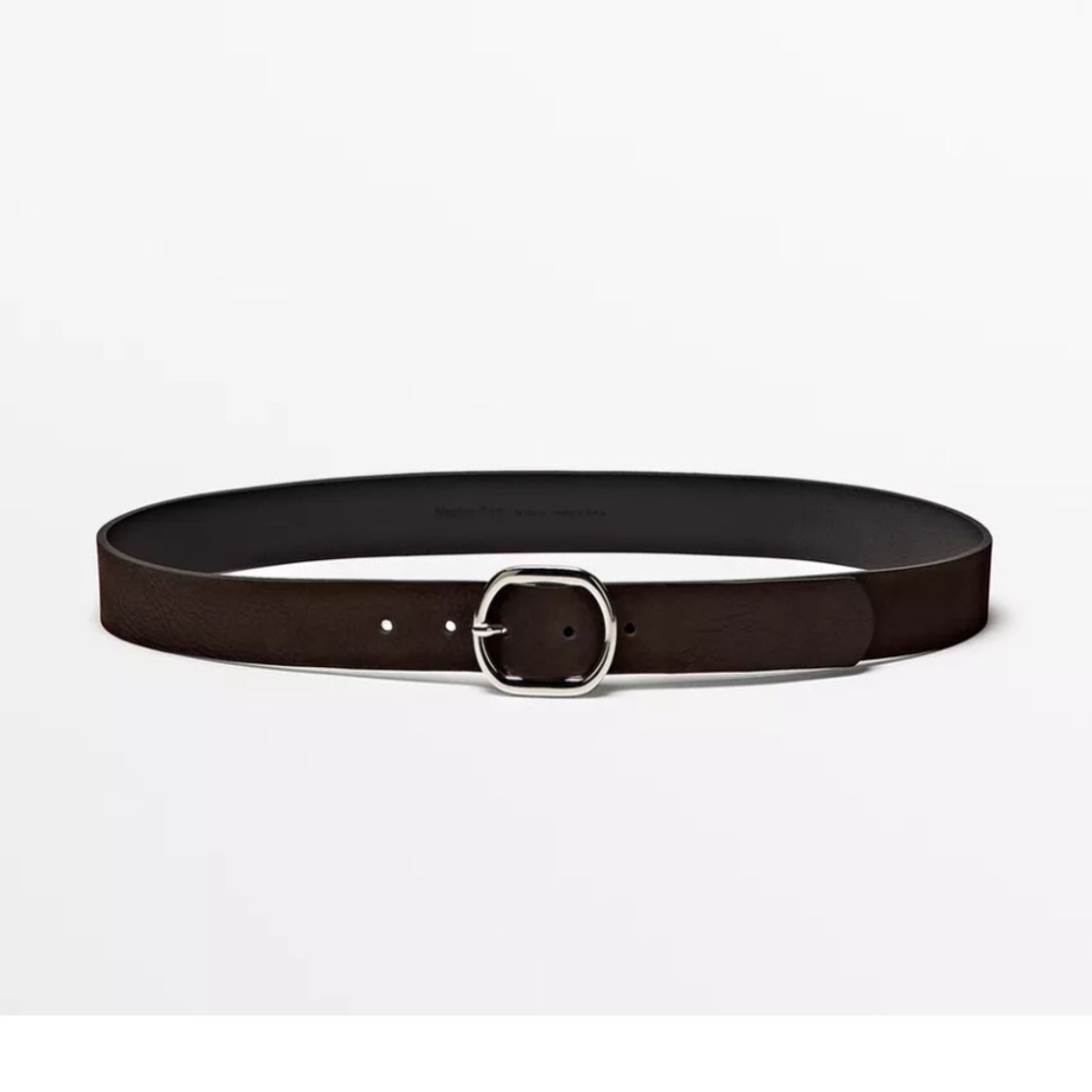 Massimo Dutti NUBUCK LEATHER BELT WITH OVAL BUCKLE S